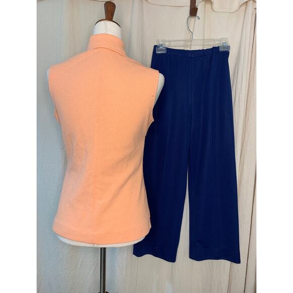 1970s Retro Pastel Orange Blue Textured Disco Dagger Collar Tank Pants Set S - Picture 5 of 5